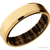 6 mm wide Beveled 18K Yellow Gold band featuring a Bocote sleeve.