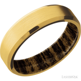 6 mm wide Beveled 18K Yellow Gold band featuring a Bocote sleeve.