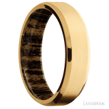 6 mm wide Beveled 18K Yellow Gold band featuring a Bocote sleeve.