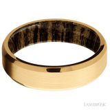 6 mm wide Beveled 18K Yellow Gold band featuring a Bocote sleeve.