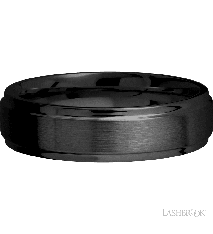 6 mm wide Flat Grooved Edges Zirconium band.