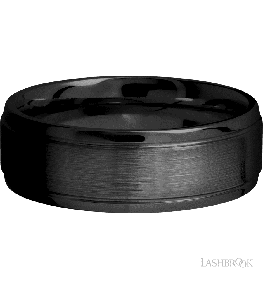 7 mm wide Stepped Bevel Zirconium band.