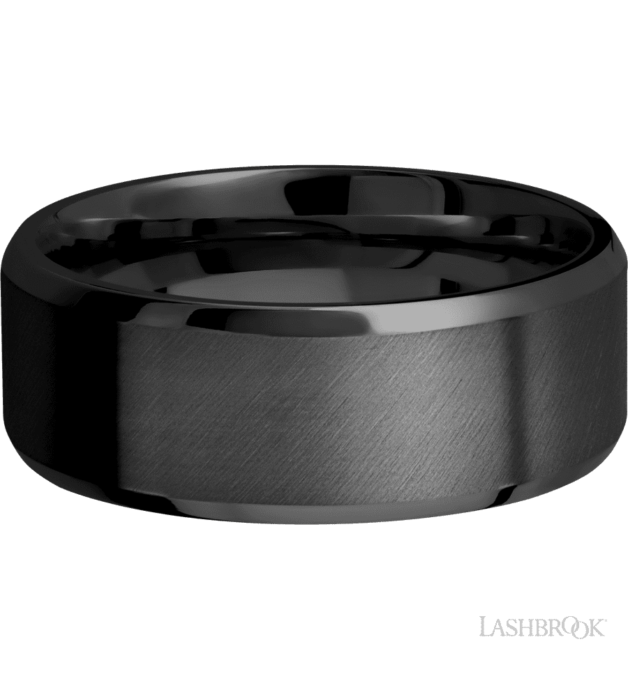 8 mm wide Beveled Zirconium band.