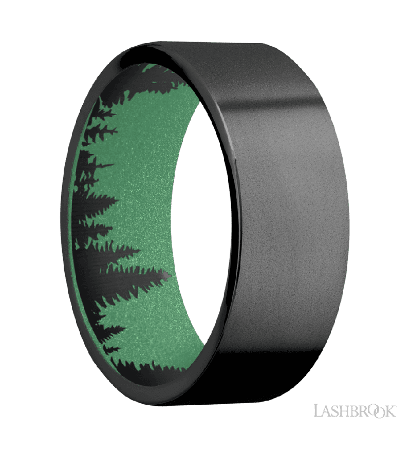 8 mm wide Flat Zirconium band featuring a Squatch sleeve.