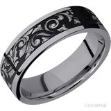 7 mm wide/Flat/Tantalum band with a laser carved Western Scroll pattern.