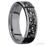 7 mm wide/Flat/Tantalum band with a laser carved Western Scroll pattern.