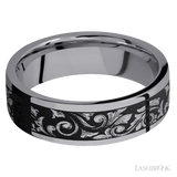 7 mm wide/Flat/Tantalum band with a laser carved Western Scroll pattern.