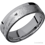 7 mm wide/Flat/Tantalum band with one 5 mm Off Center Edge inlay of Meteorite.