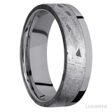 7 mm wide/Flat/Tantalum band with one 5 mm Off Center Edge inlay of Meteorite.