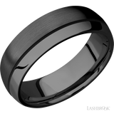 7 mm wide/Domed/Zirconium band with one 0.5 mm Off Center inlay of Black.