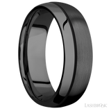 7 mm wide/Domed/Zirconium band with one 0.5 mm Off Center inlay of Black.