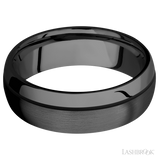 7 mm wide/Domed/Zirconium band with one 0.5 mm Off Center inlay of Black.