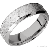 7 mm wide/High Bevel/18K White Gold band with one 4 mm Centered inlay of Meteorite.