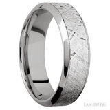 7 mm wide/High Bevel/18K White Gold band with one 4 mm Centered inlay of Meteorite.