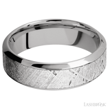 7 mm wide/High Bevel/18K White Gold band with one 4 mm Centered inlay of Meteorite.
