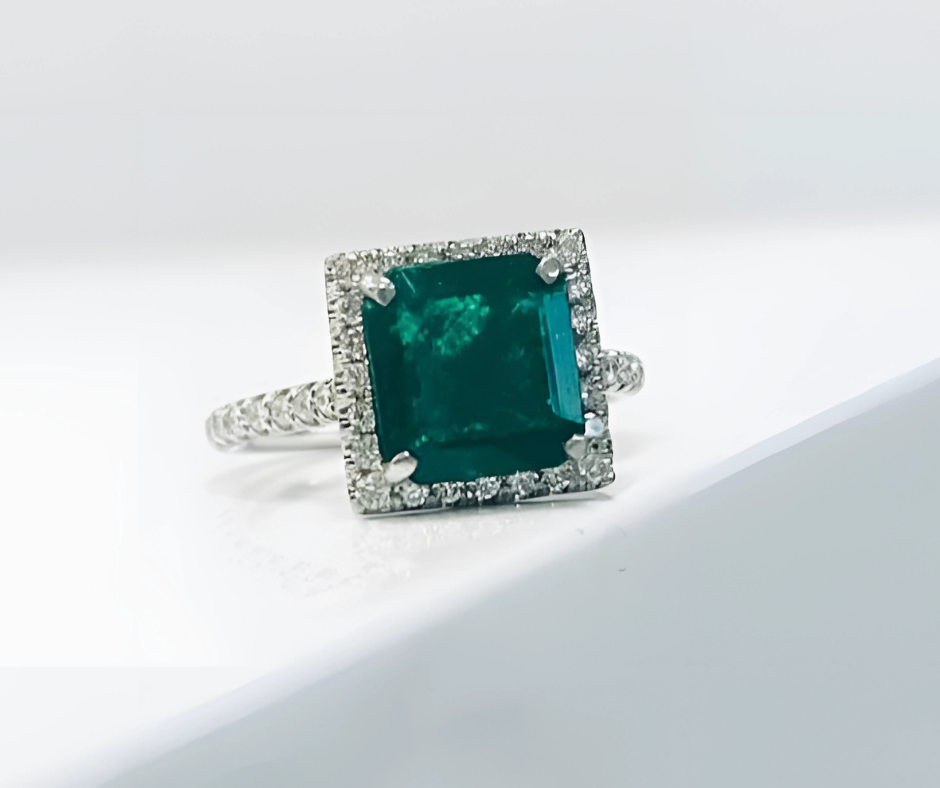 Square Precious Stone Engagement Ring