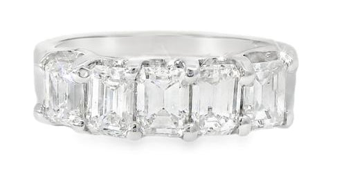 Diamond Wedding Ring with Emerald Cut Diamonds in White Gold