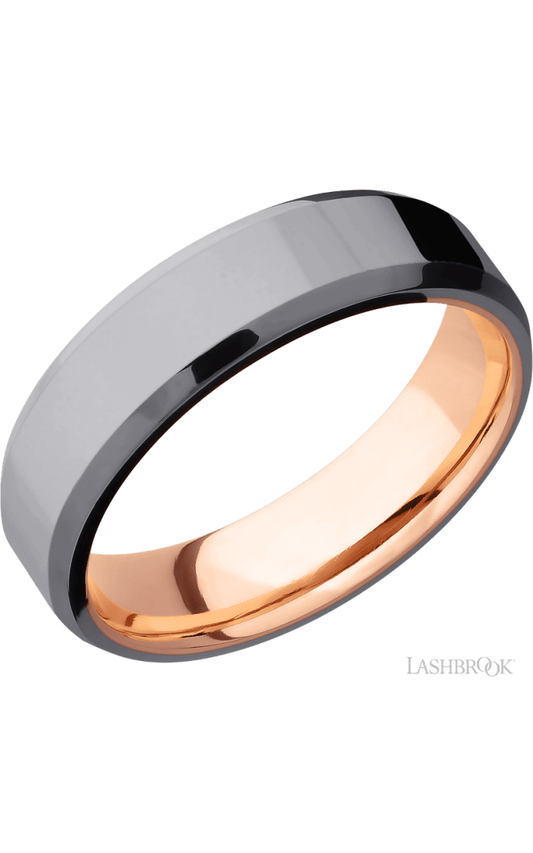 6 mm wide Beveled Tantalum band featuring a 14K Rose Gold sleeve. - Diamonds By Rothschild