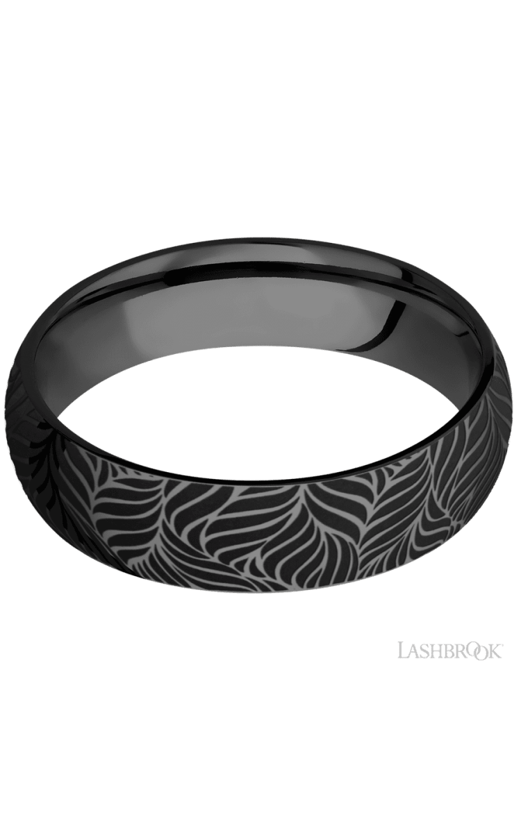 6 mm wide/Domed/Zirconium band with a laser carved Twisted Leaf pattern. - Diamonds By Rothschild