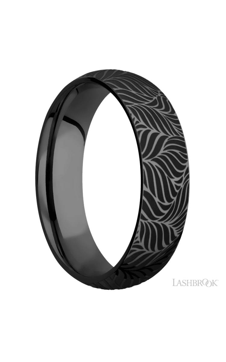 6 mm wide/Domed/Zirconium band with a laser carved Twisted Leaf pattern. - Diamonds By Rothschild