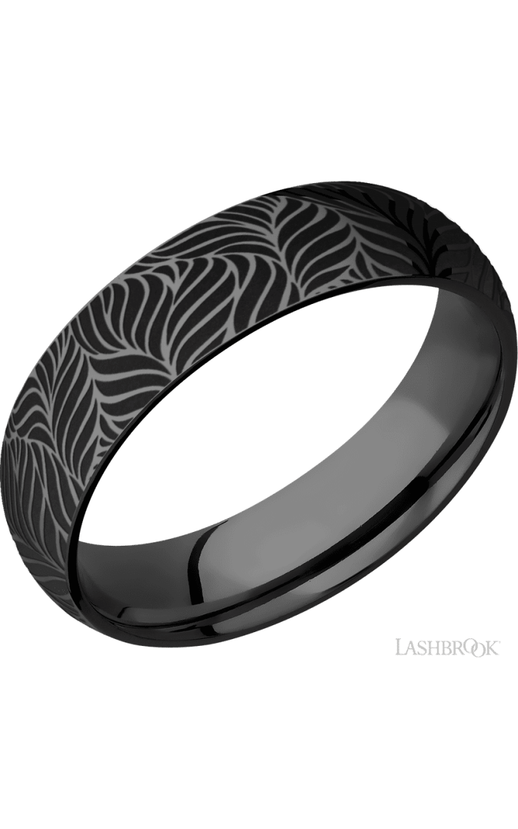 6 mm wide/Domed/Zirconium band with a laser carved Twisted Leaf pattern. - Diamonds By Rothschild