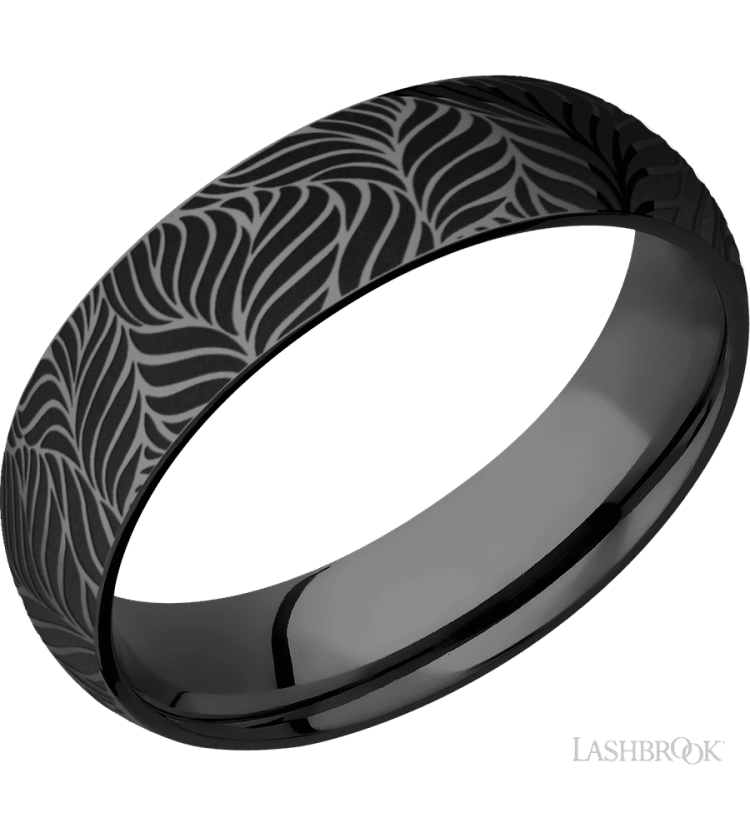 6 mm wide/Domed/Zirconium band with a laser carved Twisted Leaf pattern. - Diamonds By Rothschild