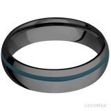 6 mm wide/Domed/Zirconium band with one 1 mm Off Center inlay of Ridgeway Blue. - Diamonds By Rothschild