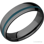 6 mm wide/Domed/Zirconium band with one 1 mm Off Center inlay of Ridgeway Blue. - Diamonds By Rothschild