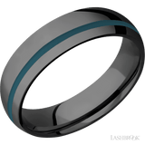 6 mm wide/Domed/Zirconium band with one 1 mm Off Center inlay of Ridgeway Blue. - Diamonds By Rothschild
