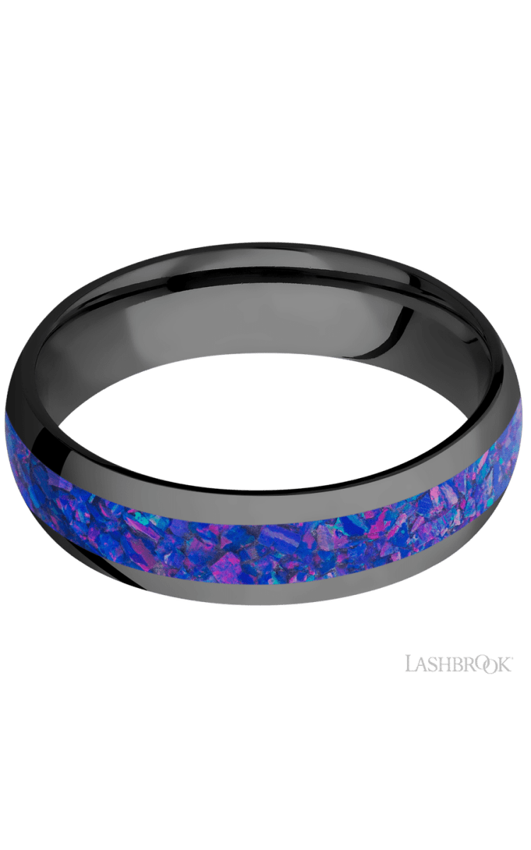 6 mm wide/Domed/Zirconium band with one 3 mm Centered inlay of Purple Opal. - Diamonds By Rothschild