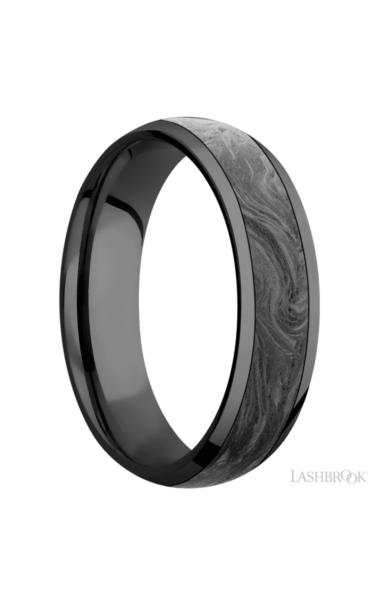 6 mm wide/Domed/Zirconium band with one 4 mm Centered inlay of Forged Carbon Fiber. - Diamonds By Rothschild
