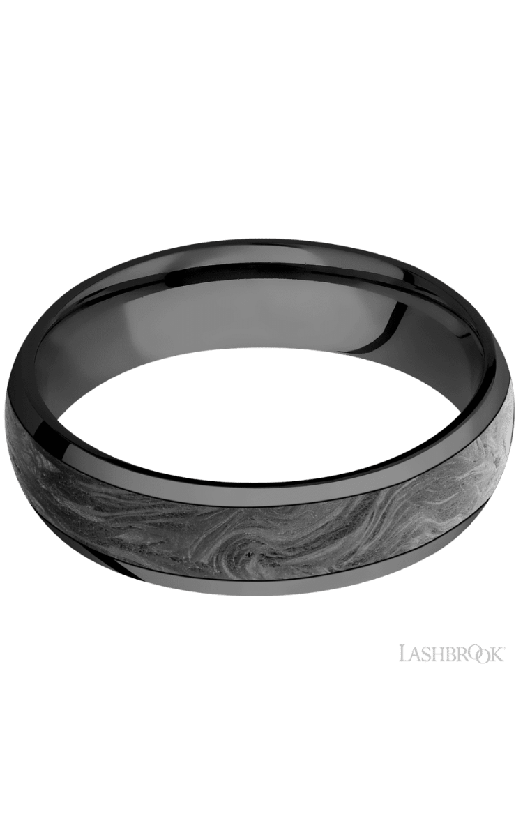 6 mm wide/Domed/Zirconium band with one 4 mm Centered inlay of Forged Carbon Fiber. - Diamonds By Rothschild