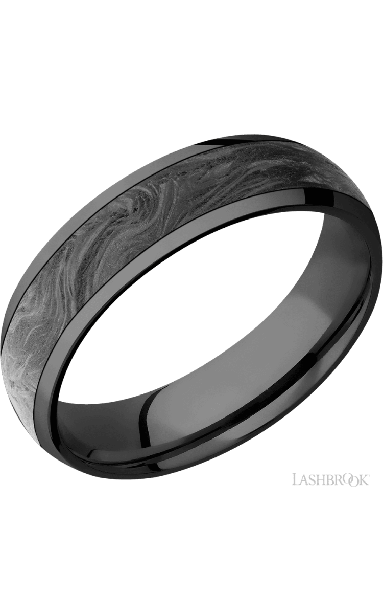 6 mm wide/Domed/Zirconium band with one 4 mm Centered inlay of Forged Carbon Fiber. - Diamonds By Rothschild