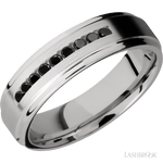6 mm wide/Flat Grooved Edges/Cobalt Chrome band with an arrangement of 9, .03 carat Round Black Diamond stones in a Channel setting. - Diamonds By Rothschild