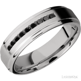 6 mm wide/Flat Grooved Edges/Cobalt Chrome band with an arrangement of 9, .03 carat Round Black Diamond stones in a Channel setting. - Diamonds By Rothschild