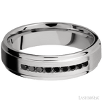 6 mm wide/Flat Grooved Edges/Cobalt Chrome band with an arrangement of 9, .03 carat Round Black Diamond stones in a Channel setting. - Diamonds By Rothschild