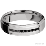 6 mm wide/Flat Grooved Edges/Cobalt Chrome band with an arrangement of 9, .03 carat Round Black Diamond stones in a Channel setting. - Diamonds By Rothschild