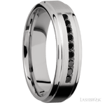 6 mm wide/Flat Grooved Edges/Cobalt Chrome band with an arrangement of 9, .03 carat Round Black Diamond stones in a Channel setting. - Diamonds By Rothschild