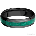 6 mm wide/Flat Grooved Edges/Zirconium band with one 3 mm Centered inlay of Malachite. - Diamonds By Rothschild
