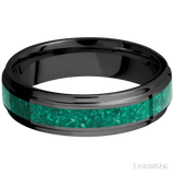 6 mm wide/Flat Grooved Edges/Zirconium band with one 3 mm Centered inlay of Malachite. - Diamonds By Rothschild
