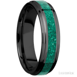 6 mm wide/Flat Grooved Edges/Zirconium band with one 3 mm Centered inlay of Malachite. - Diamonds By Rothschild