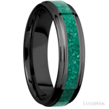 6 mm wide/Flat Grooved Edges/Zirconium band with one 3 mm Centered inlay of Malachite. - Diamonds By Rothschild