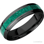 6 mm wide/Flat Grooved Edges/Zirconium band with one 3 mm Centered inlay of Malachite. - Diamonds By Rothschild