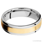 6 mm wide/Flat Stepped Edges Milgrain/Cobalt Chrome band with one 3 mm Raised Centered inlay of 14K Yellow Gold. - Diamonds By Rothschild