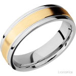 6 mm wide/Flat Stepped Edges Milgrain/Cobalt Chrome band with one 3 mm Raised Centered inlay of 14K Yellow Gold. - Diamonds By Rothschild