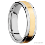 6 mm wide/Flat Stepped Edges Milgrain/Cobalt Chrome band with one 3 mm Raised Centered inlay of 14K Yellow Gold. - Diamonds By Rothschild