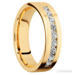 6 mm wide/Flat/14K Yellow Gold band with an arrangement of 9, .07 carat Round Diamond stones in a Channel setting. - Diamonds By Rothschild