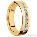 6 mm wide/Flat/14K Yellow Gold band with an arrangement of 9, .07 carat Round Diamond stones in a Channel setting. - Diamonds By Rothschild