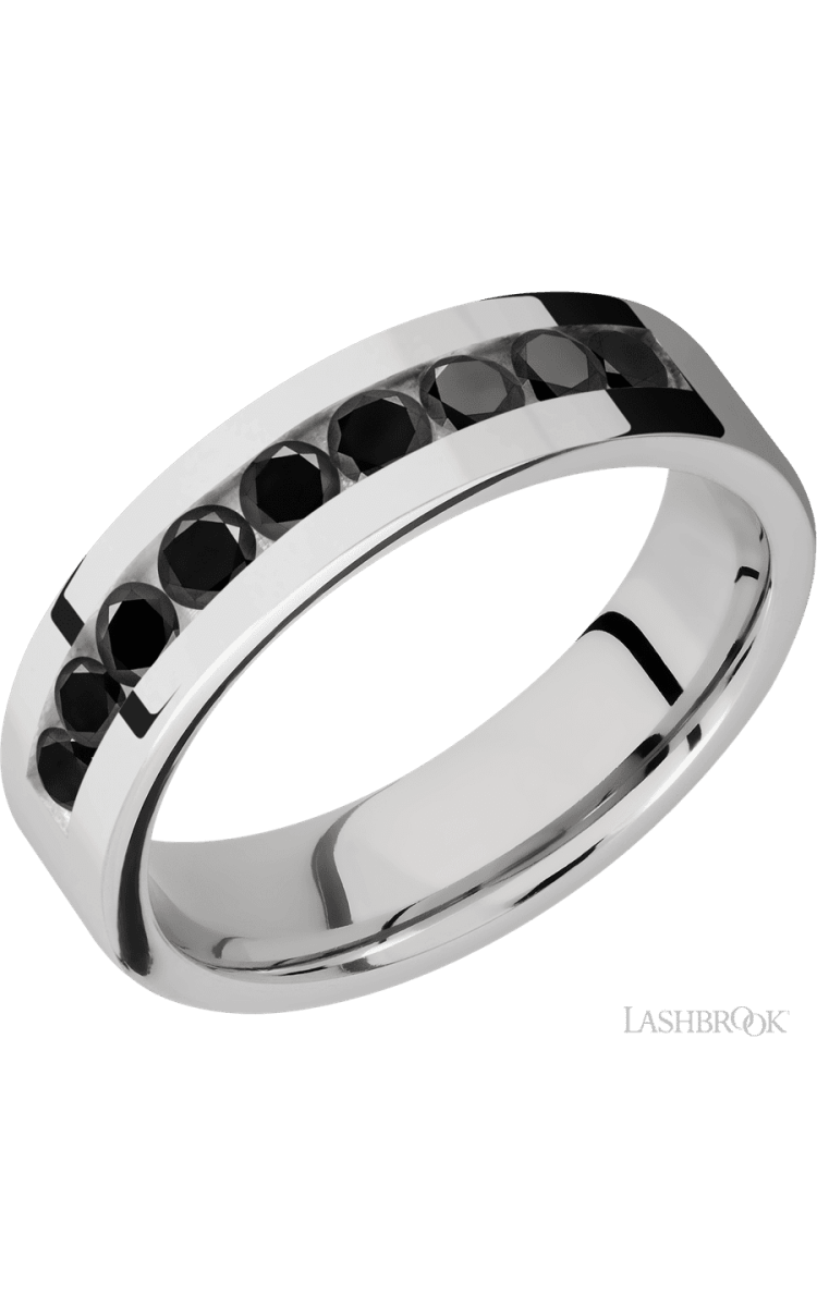 6 mm wide/Flat/Cobalt Chrome band with an arrangement of 9, .1 carat Round Black Diamond stones in a Channel setting. - Diamonds By Rothschild