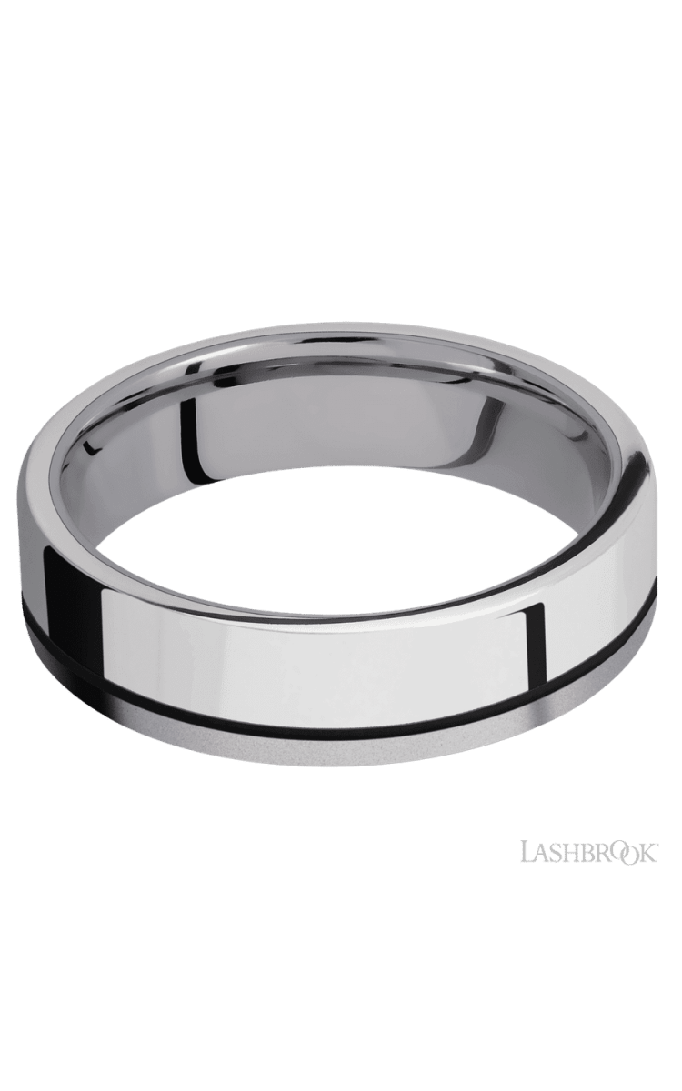 6 mm wide/Flat/Tantalum band with one 4 mm Off Center Edge inlay of Palladium Silver. - Diamonds By Rothschild